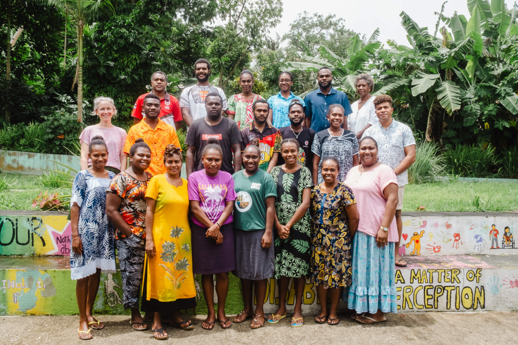 Youth Challenge Vanuatu ‘yut rise up’ workshop facilitators with trainers from Save the Children and the Department of Women’s Affairs in Port Vila in February 2024.